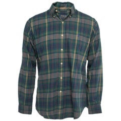 Polo Ralph Lauren Verde/Azul Marino Camisa de algodón con botones y manga larga M