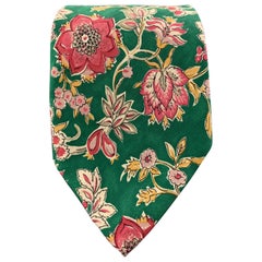 POLO RALPH LAUREN Green & Pink Floral Print Silk Tie
