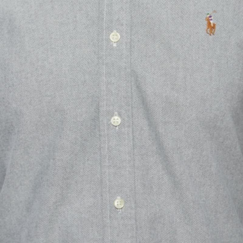 Uomo Polo Ralph Lauren - Camicia a maniche intere in cotone grigio con bottoni - S in vendita