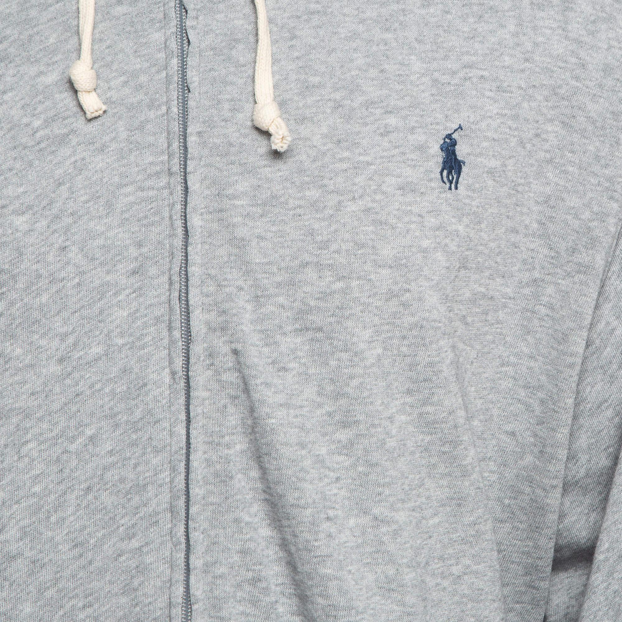 Gray Polo Ralph Lauren Grey Cotton Knit Spa Terry Zipper Hoodie XL For Sale