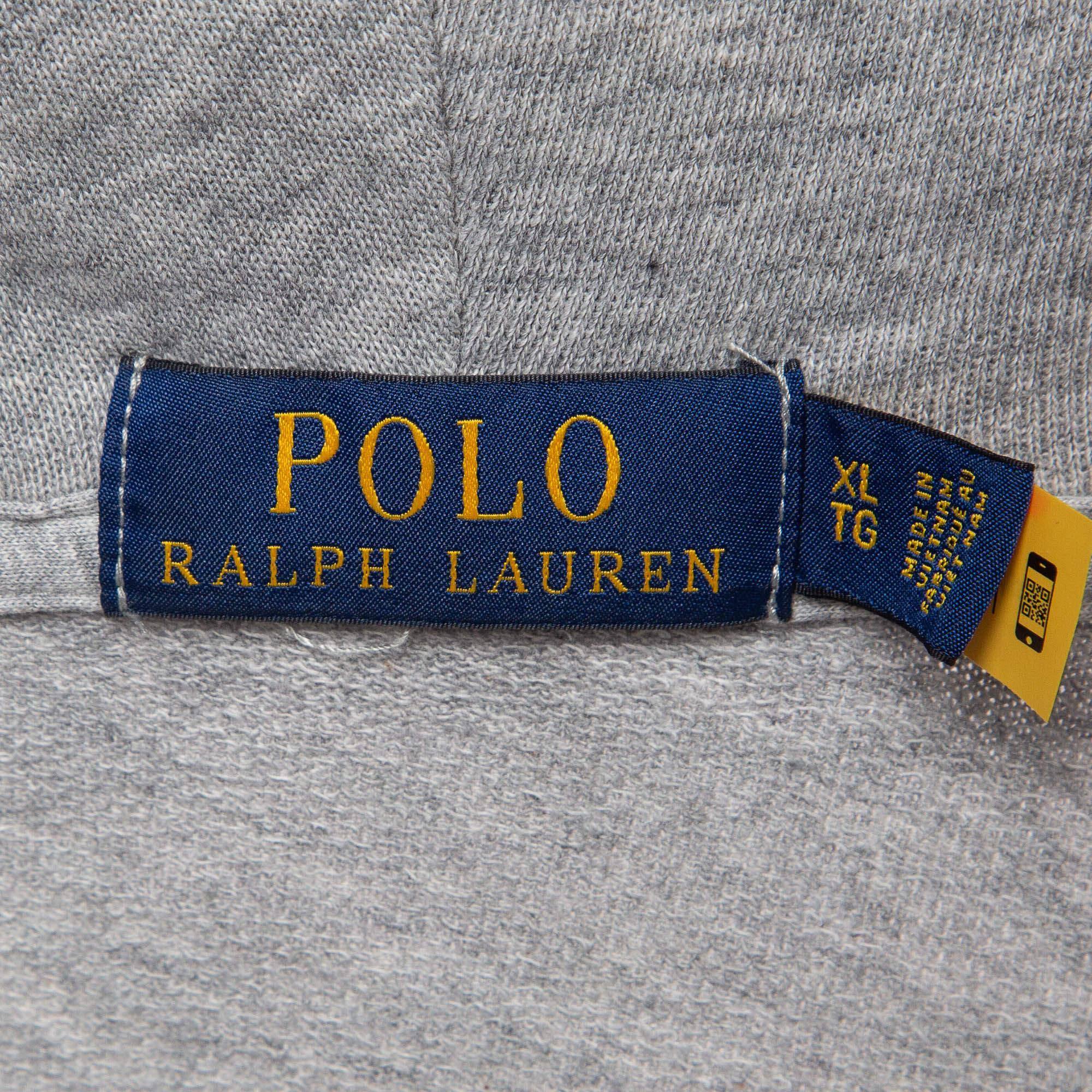 Polo Ralph Lauren Grey Cotton Knit Spa Terry Zipper Hoodie XL In Fair Condition For Sale In Dubai, Al Qouz 2