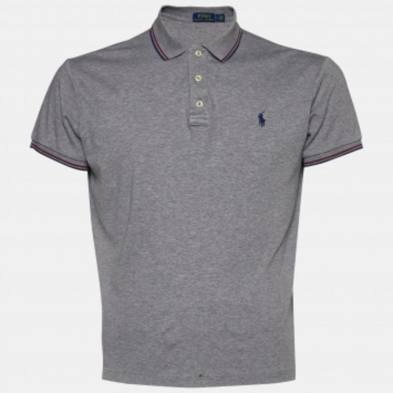 Polo Ralph Lauren - Maglietta in cotone grigio con logo ricamato M. T. I. in vendita