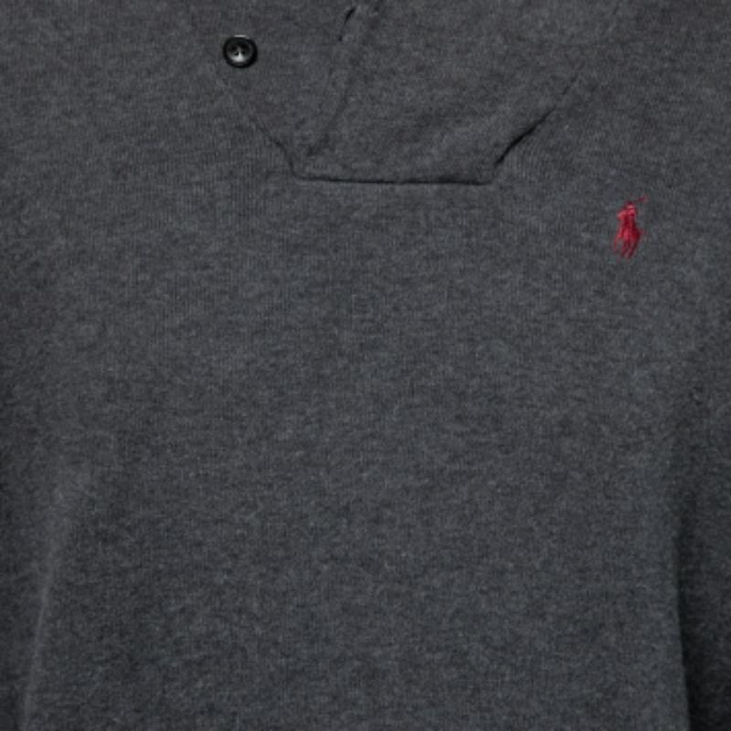 Men's Polo Ralph Lauren Grey Knit Shawl Neck Long Sleeve Sweater S For Sale