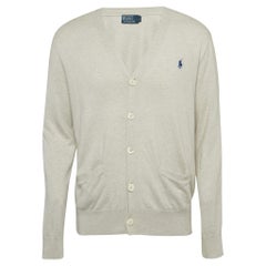 Polo Ralph Lauren Grey Logo Embroidered Rib Knit Buttoned Cardigan M