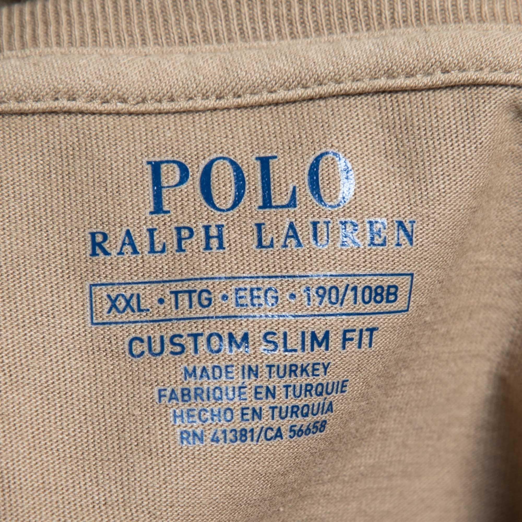 Beige Polo Ralph Lauren Light Brown Cotton Custom Slim Fit T-Shirt XXL