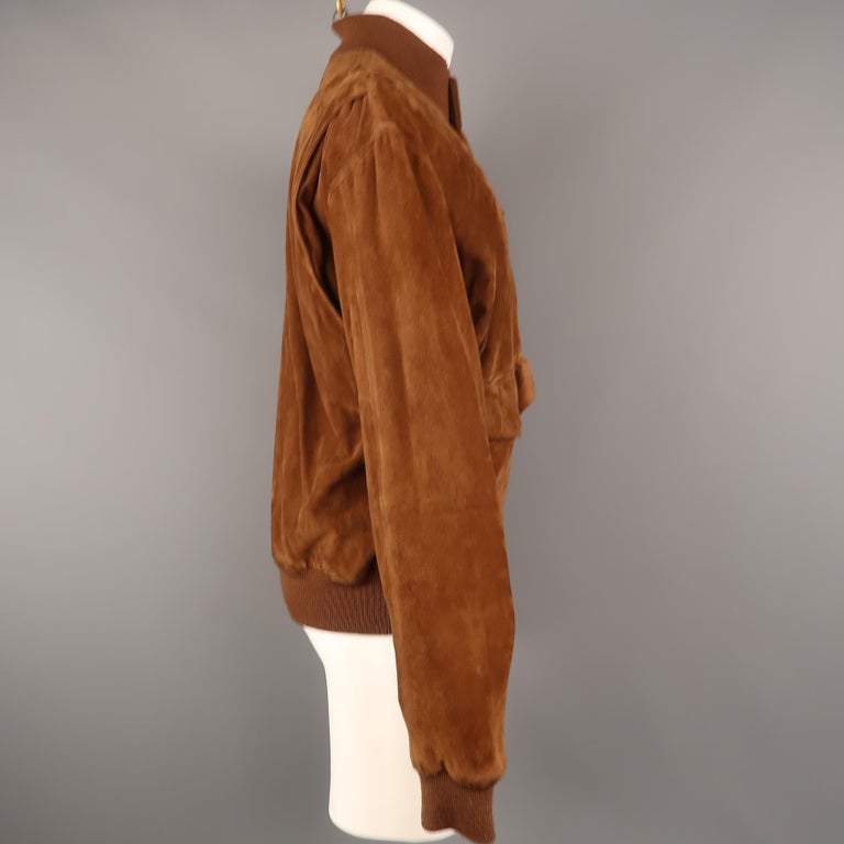 POLO RALPH LAUREN M Brown Suede Buttoned Bomber Jacket For Sale at 1stDibs