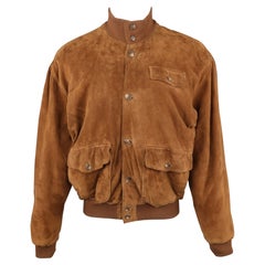 POLO RALPH LAUREN M Brown Suede Buttoned Bomber Jacket