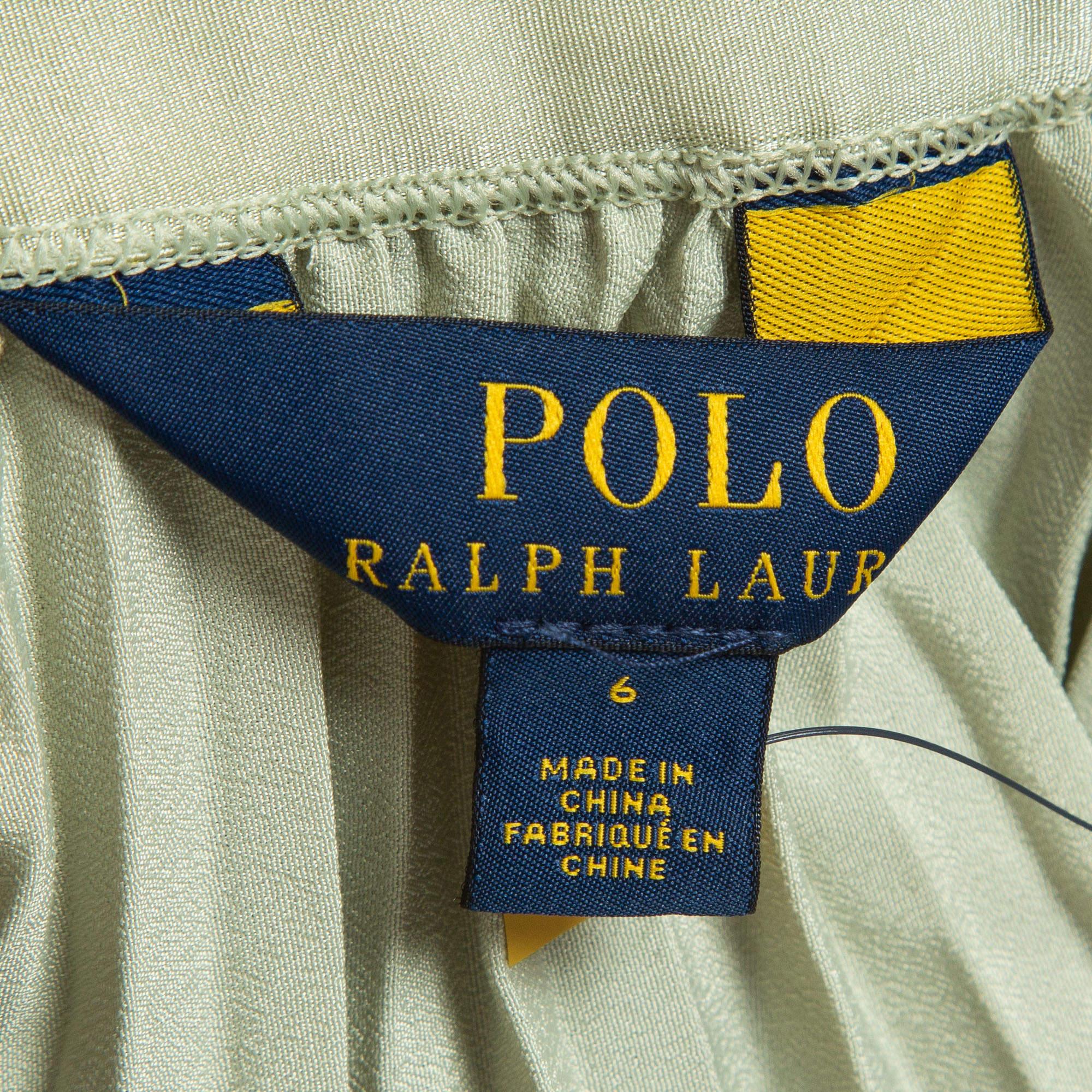 Polo Ralph Lauren Mint Green Pleated Crepe Midi Skirt M 1