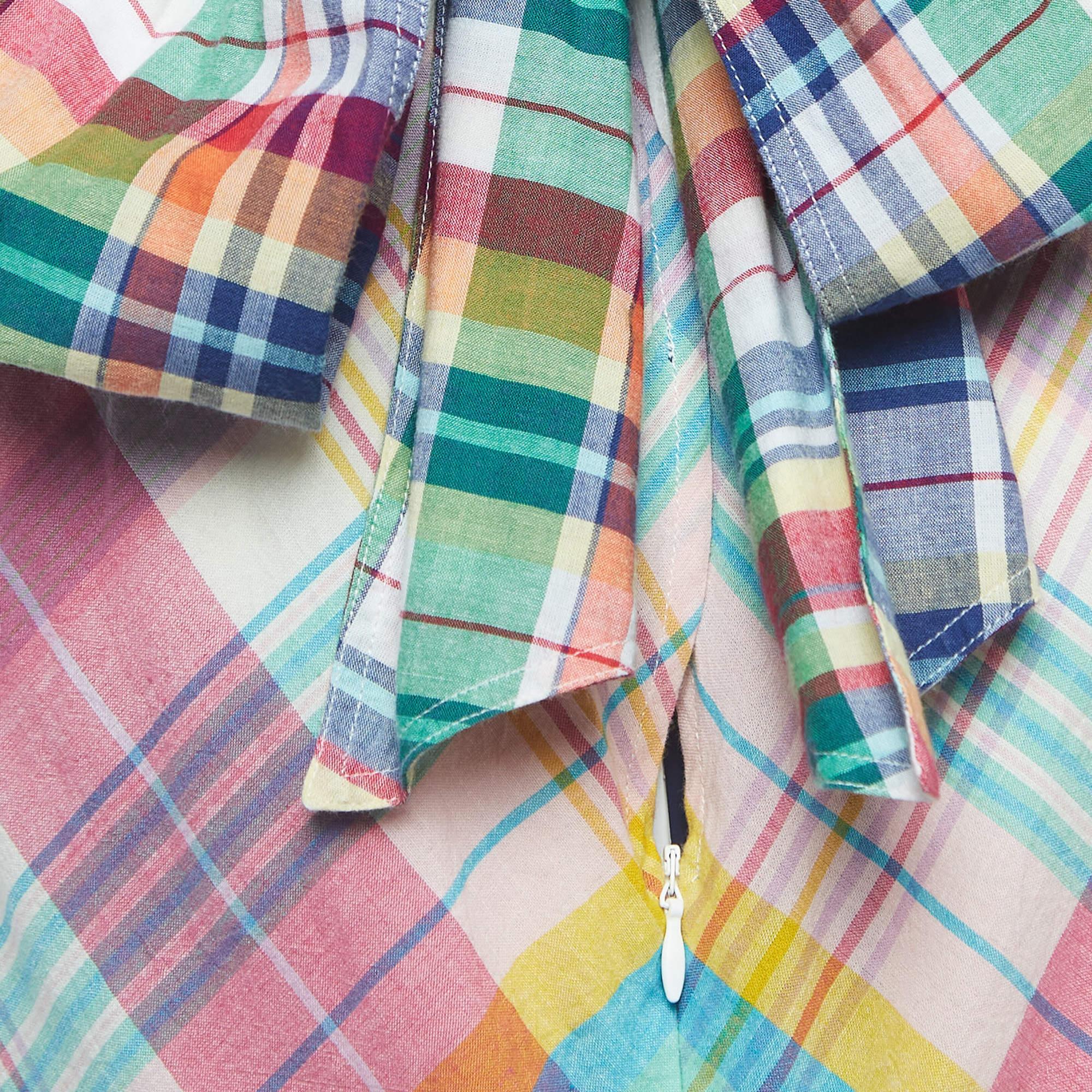 Polo Ralph Lauren Multicolor Check Print Cotton Halterneck Dress M In Excellent Condition In Dubai, Al Qouz 2