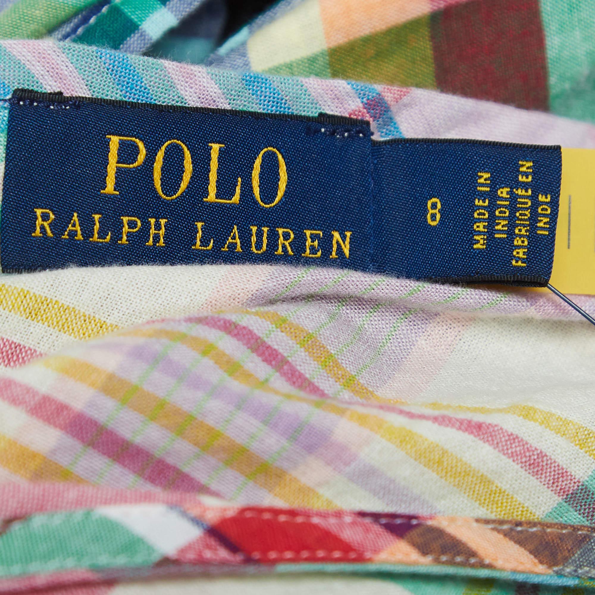 Polo Ralph Lauren Multicolor Check Print Cotton Halterneck Dress M 2