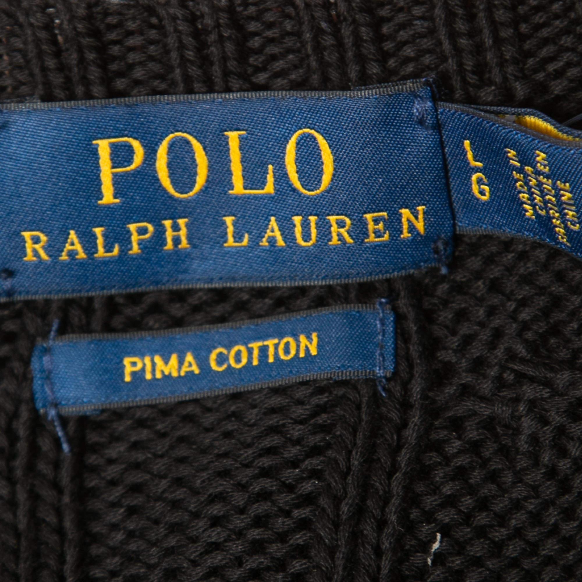 Polo Ralph Lauren Multicolor Cotton Cable Knit Crew Neck Sweater L 1
