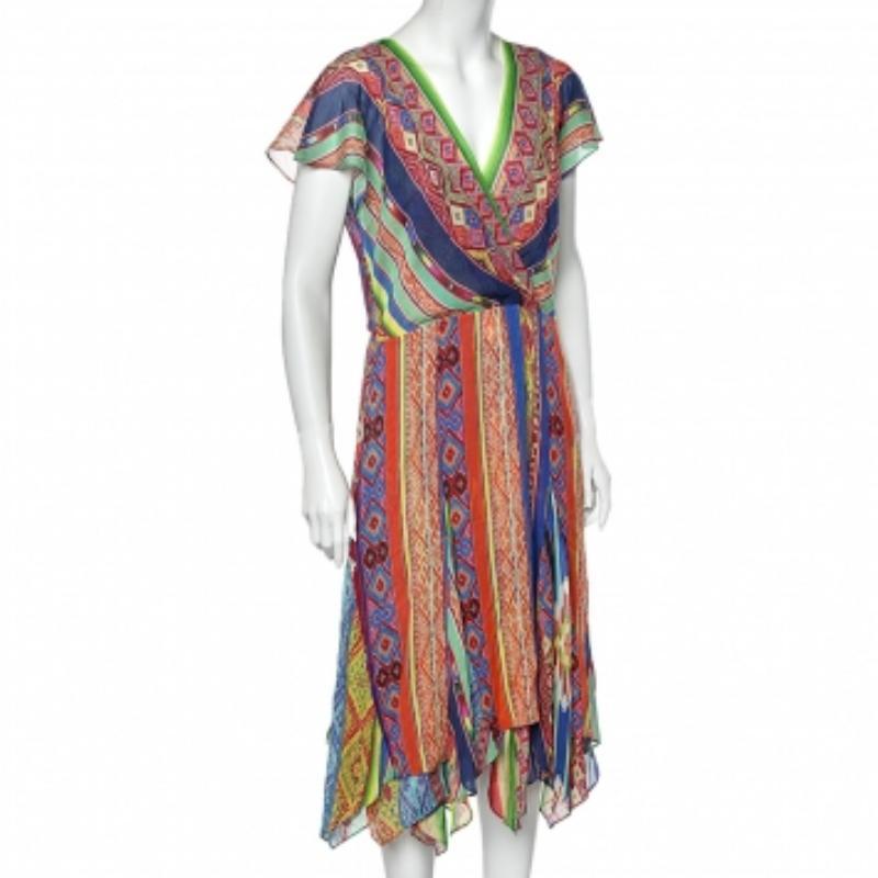 Marron Polo Ralph Lauren - Robe asymétrique imprimée multicolore avec ourlet asymétrique M en vente