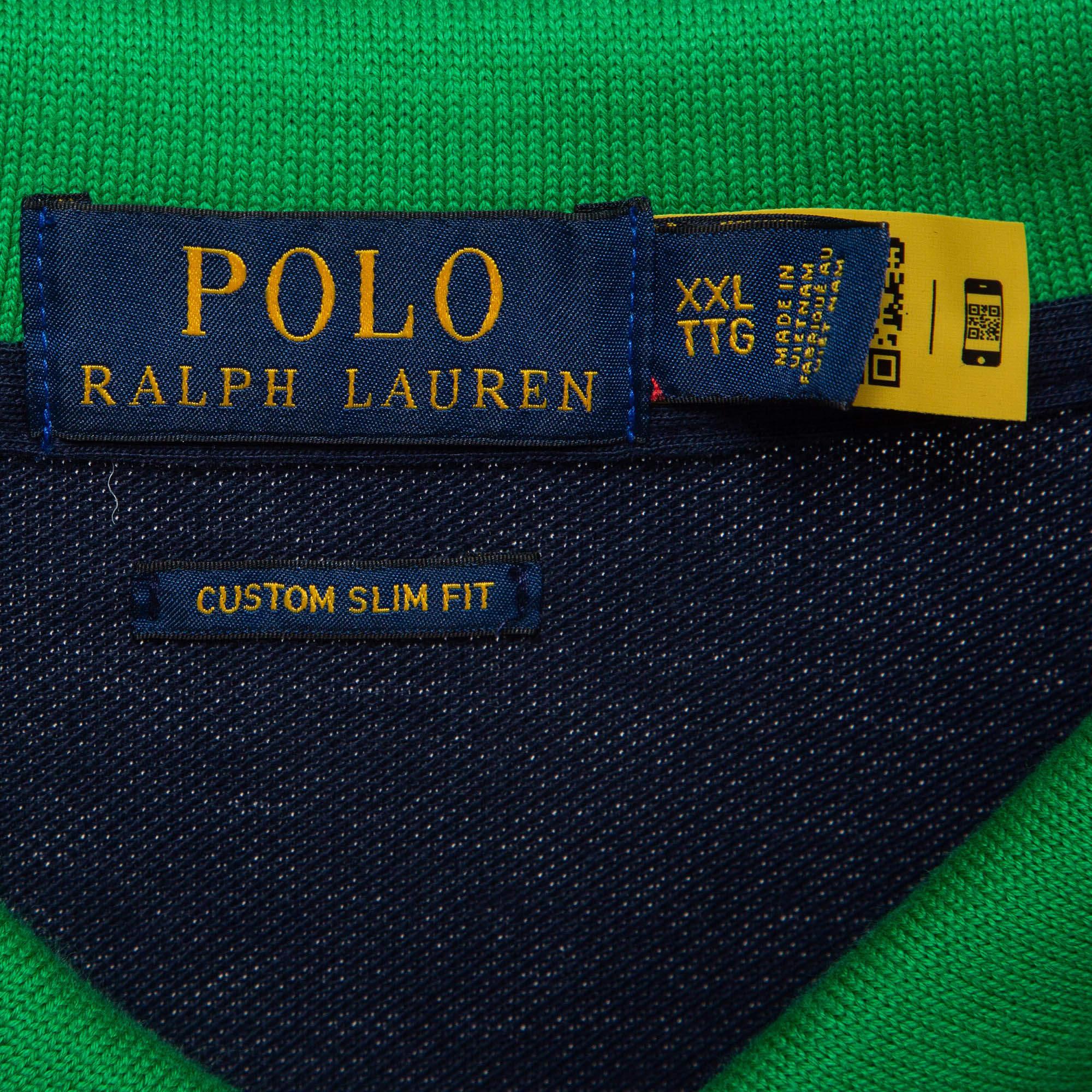 Polo Ralph Lauren Navy Blue Contrast Trim Cotton Pique Polo T-Shirt XXL In Good Condition For Sale In Dubai, Al Qouz 2