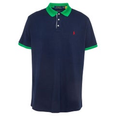 Polo Ralph Lauren Marineblaues Polo-T-Shirt aus Baumwolle mit Kontrastbesatz und Pique-Polo XXL