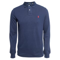 Used Polo Ralph Lauren Navy Blue Cotton Classic Fit Long Sleeve Polo T-Shirt S