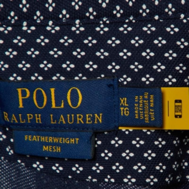 Nero Polo Ralph Lauren Camicia a maniche intere in cotone stampato blu navy XL in vendita