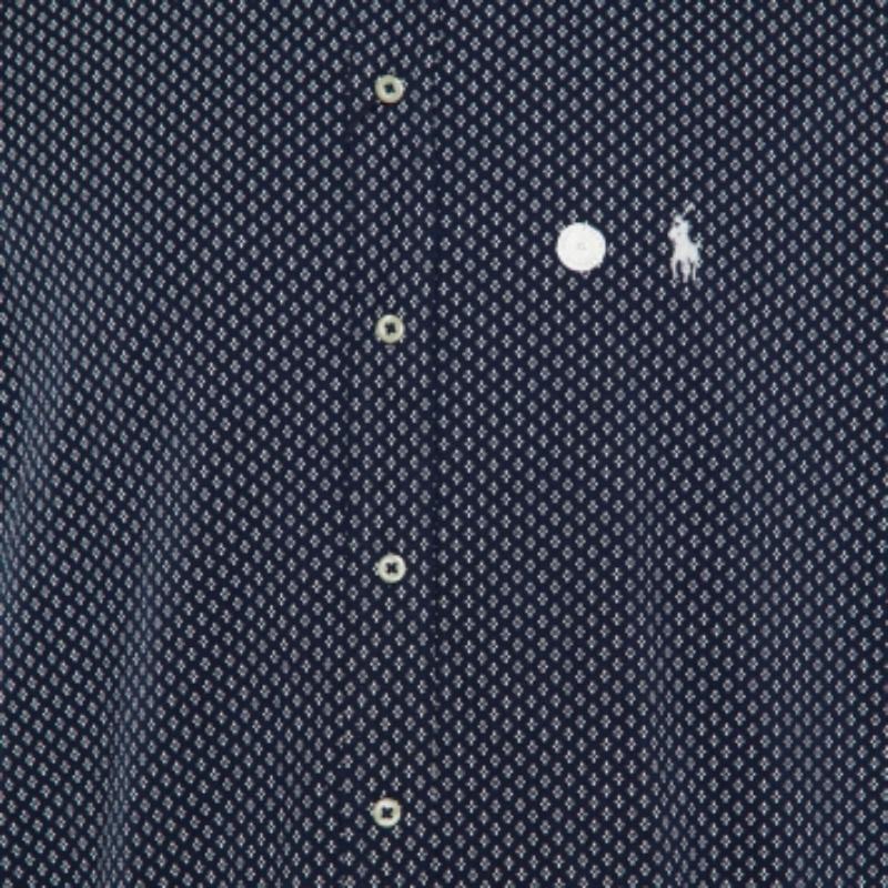 Polo Ralph Lauren Camicia a maniche intere in cotone stampato blu navy XL In condizioni ottime in vendita a Dubai, Al Qouz 2