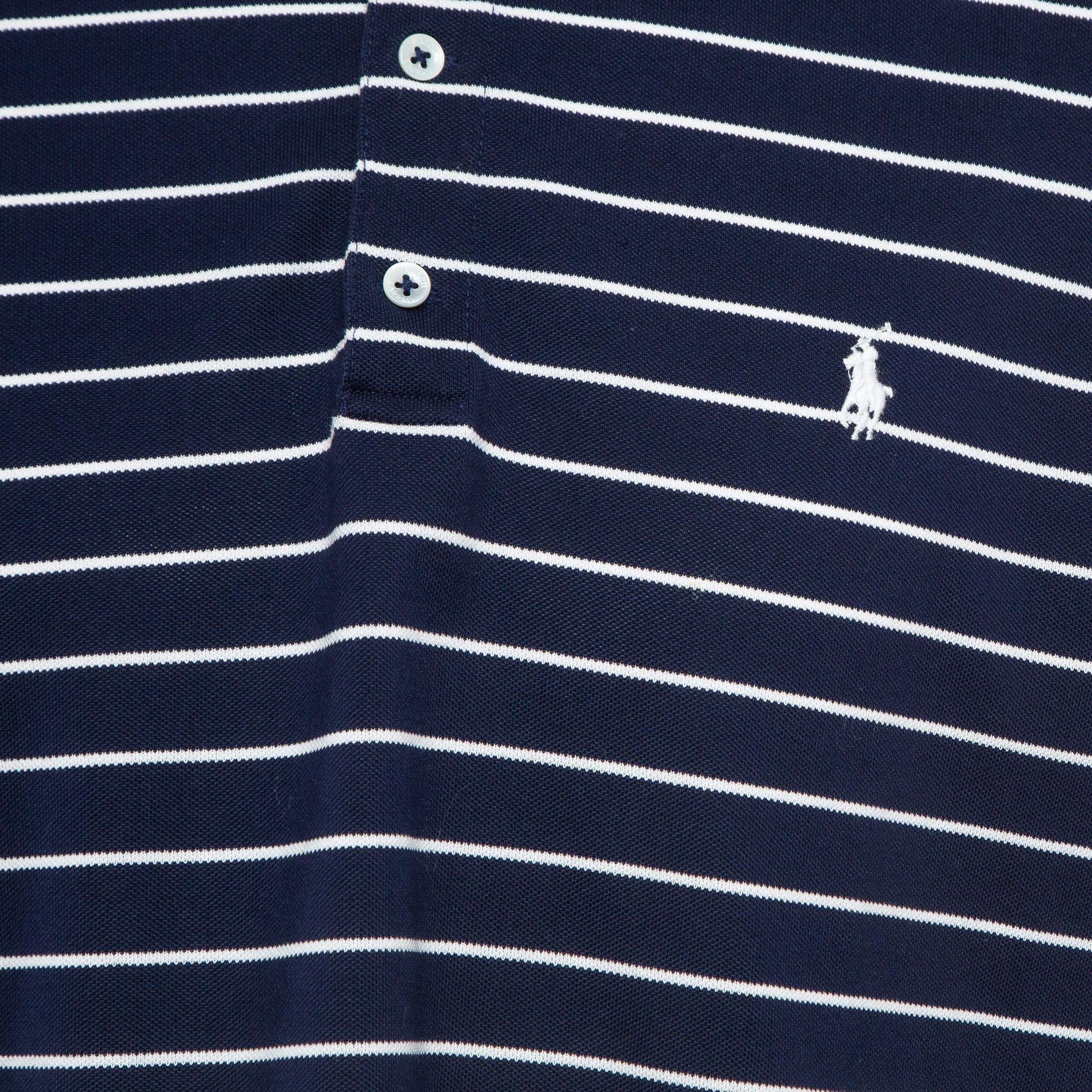 Nero Polo Ralph Lauren Maglietta blu navy a righe in maglia elastica XL in vendita