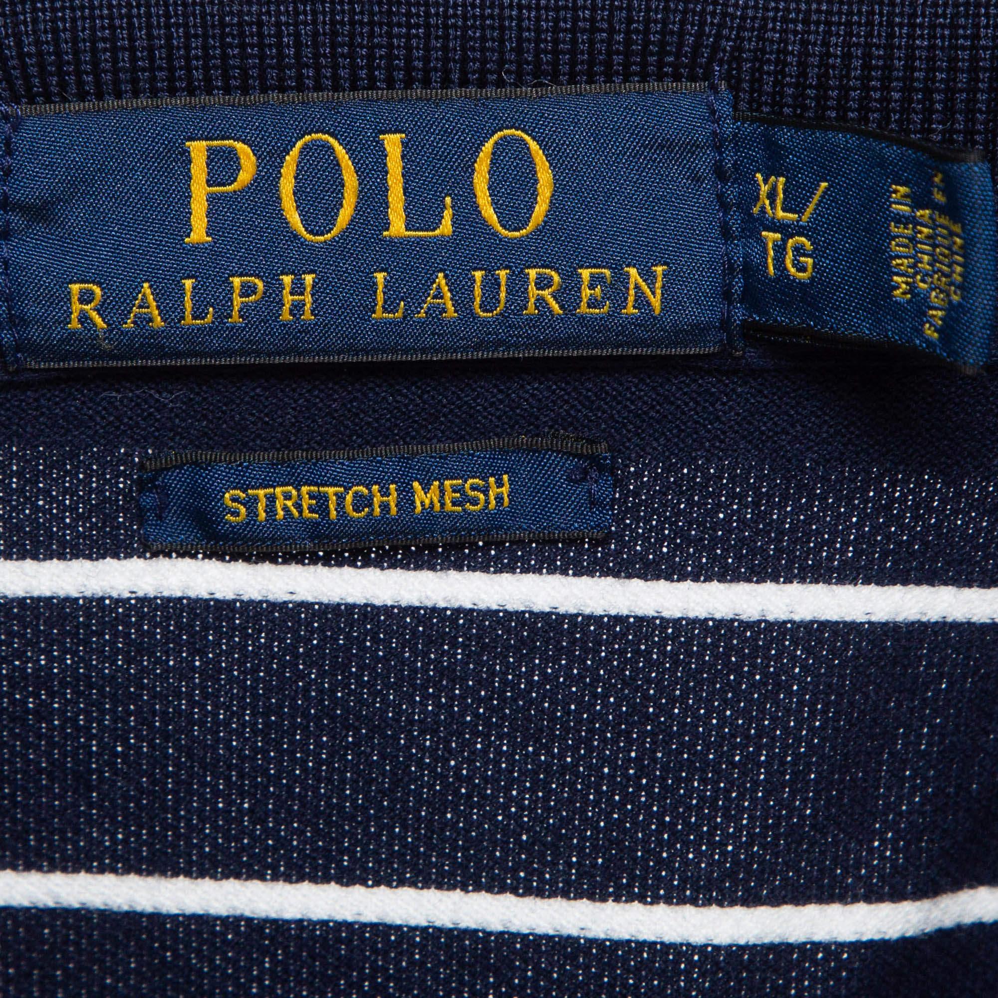 Polo Ralph Lauren Maglietta blu navy a righe in maglia elastica XL In condizioni buone in vendita a Dubai, Al Qouz 2