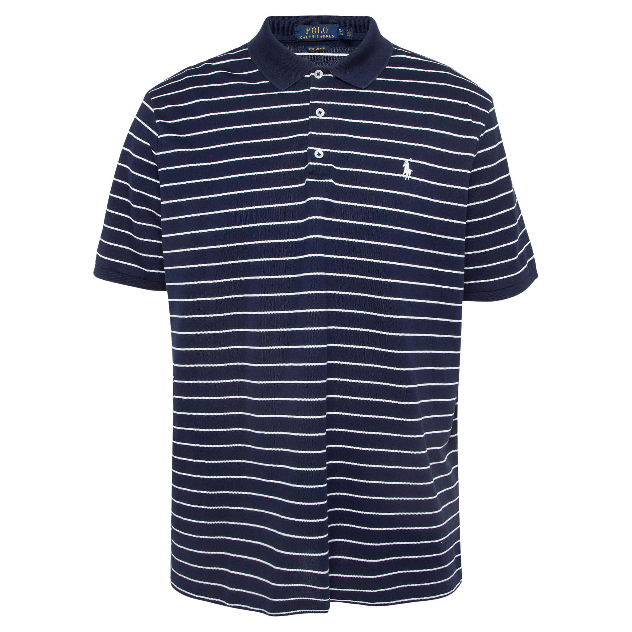 Polo Ralph Lauren Maglietta blu navy a righe in maglia elastica XL