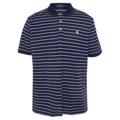 Polo Ralph Lauren Marineblaues gestreiftes Stretch-Strick-Polo-T-Shirt XL