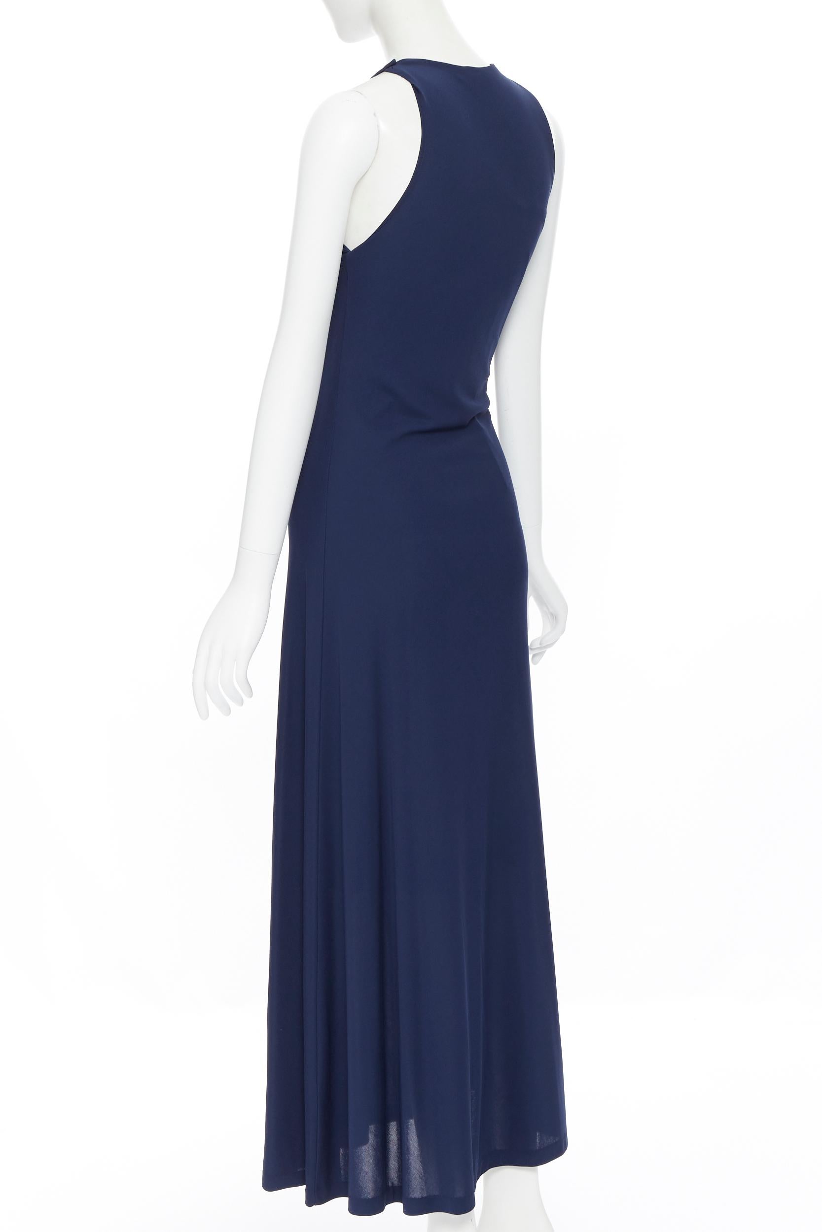 POLO RALPH LAUREN navy blue viscose polyester sleeveless casual maxi dress XS In Excellent Condition In Hong Kong, NT