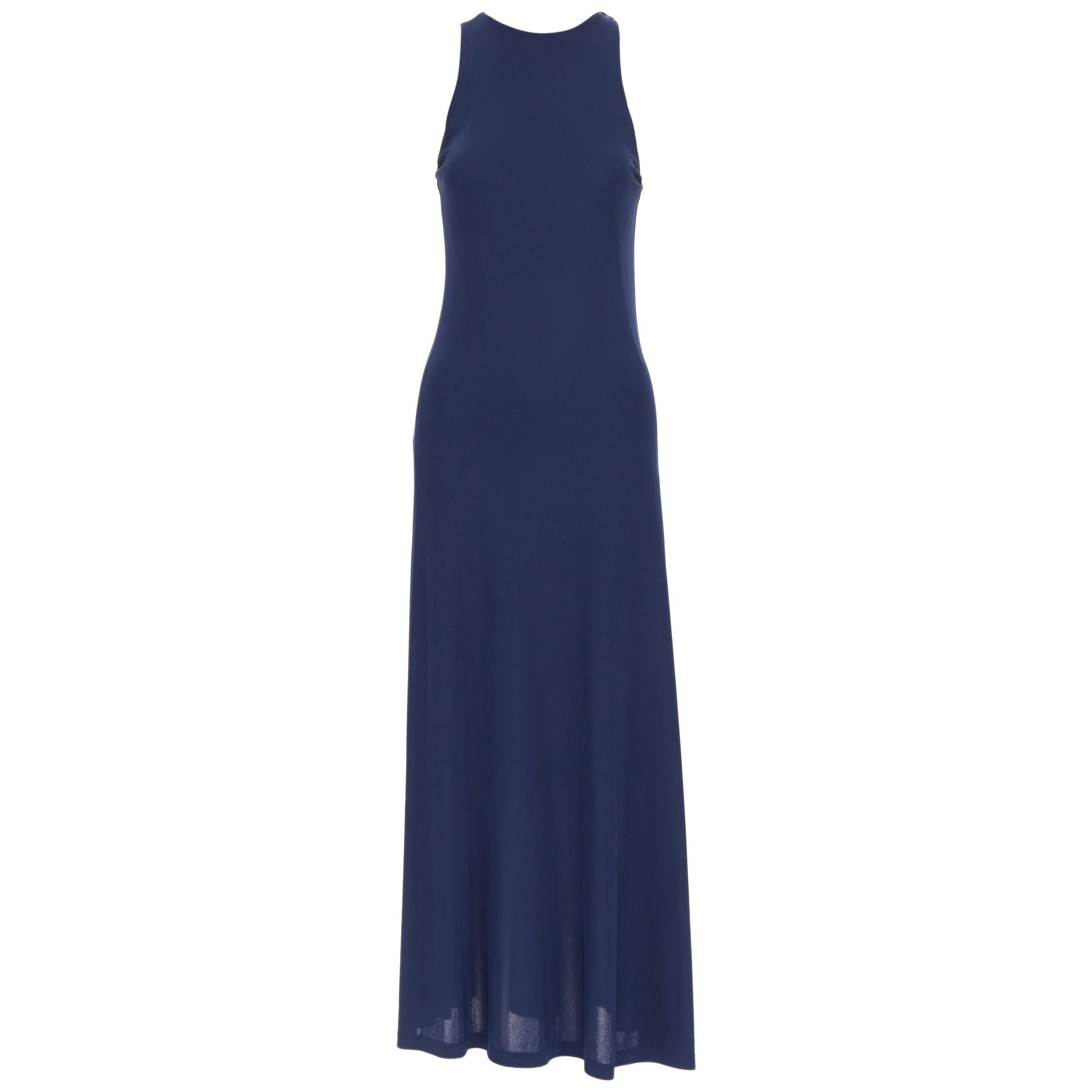 POLO RALPH LAUREN navy blue viscose polyester sleeveless casual maxi dress XS