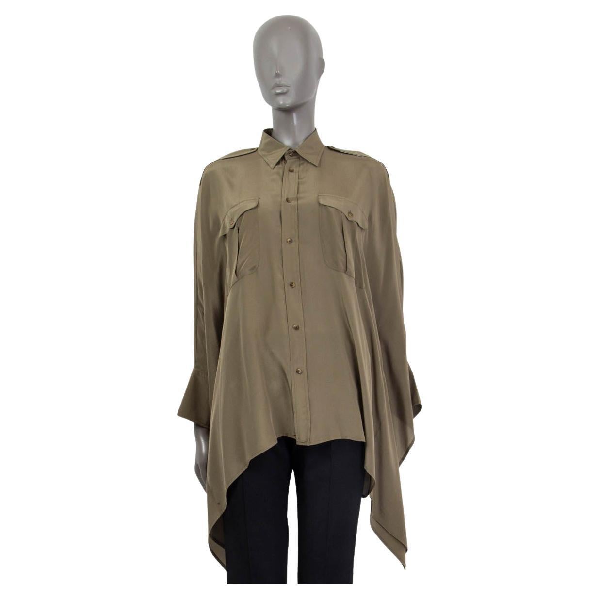 POLO RALPH LAUREN olive green silk BATWING Blouse Shirt M/L For Sale