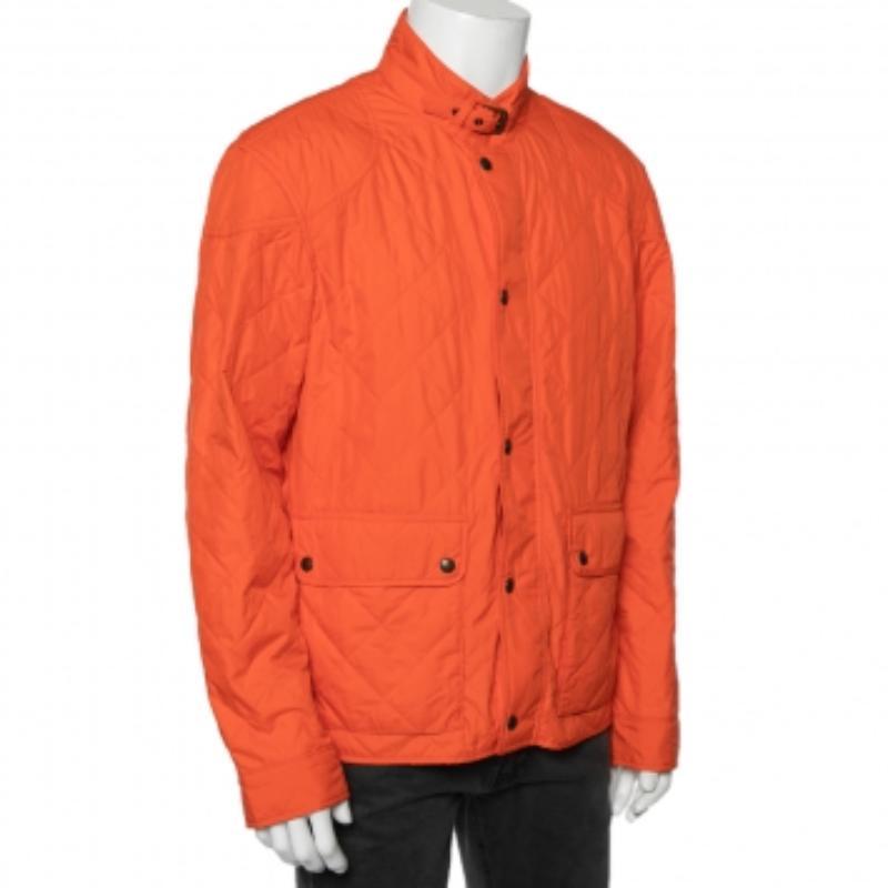 Polo Ralph Lauren Orange Synthetic Quilted Cadwell Bomber Jacket XL en Bueno estado para la venta en Dubai, Al Qouz 2