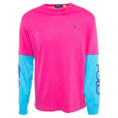Polo Ralph Lauren Rosa/Blaue Baumwolle Classic Fit Langarm T-Shirt M