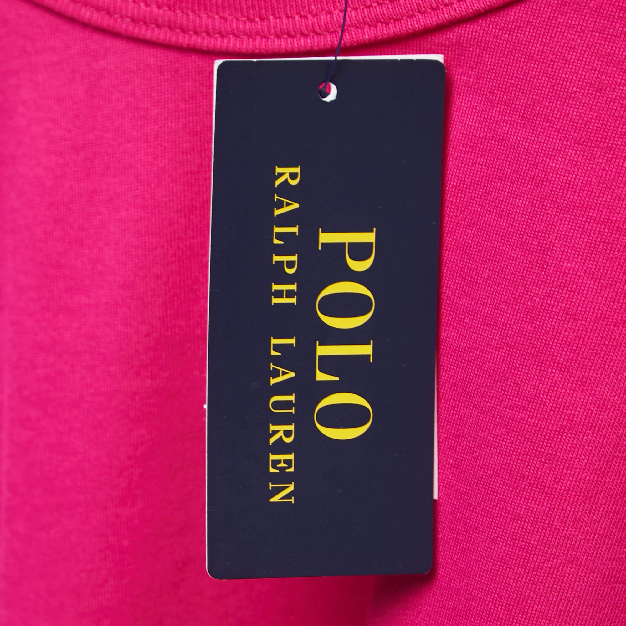 Polo Ralph Lauren Pink/Blue Cotton Crew Neck Full Sleeve T-Shirt M In Excellent Condition In Dubai, Al Qouz 2