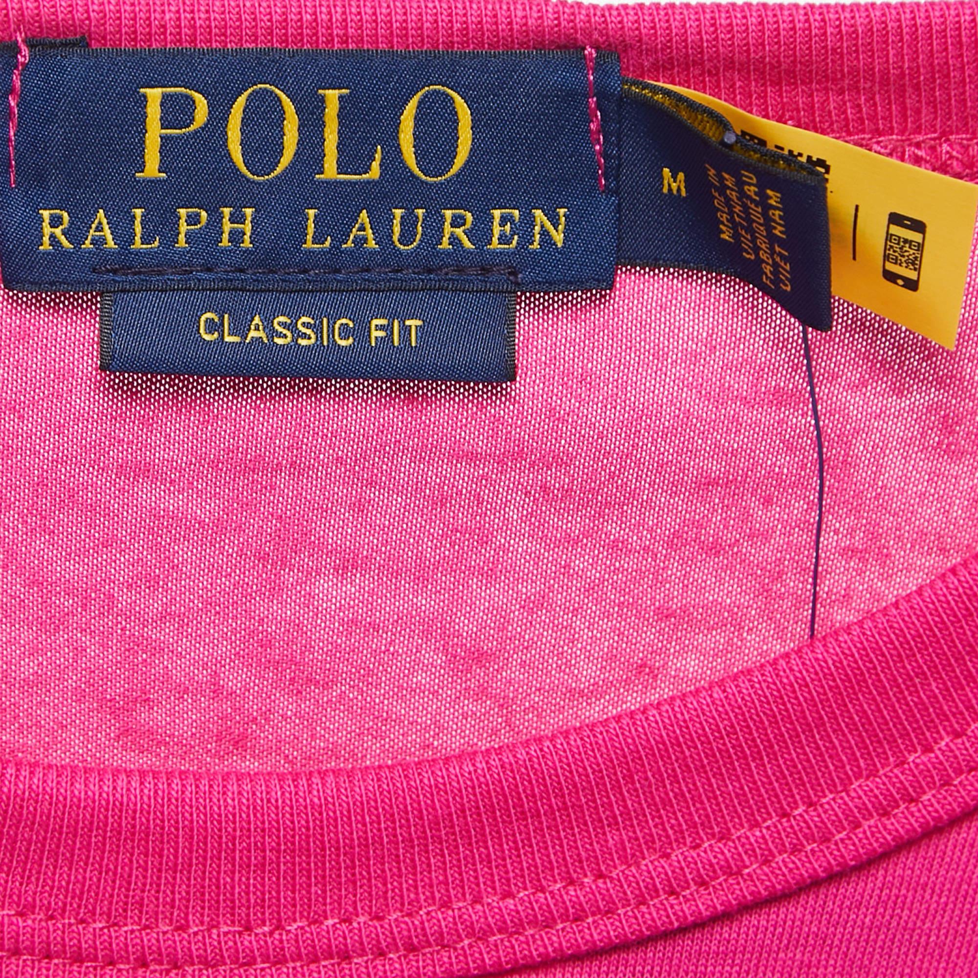Men's Polo Ralph Lauren Pink/Blue Cotton Crew Neck Full Sleeve T-Shirt M