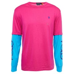 Used Polo Ralph Lauren Pink/Blue Cotton Crew Neck Full Sleeve T-Shirt M