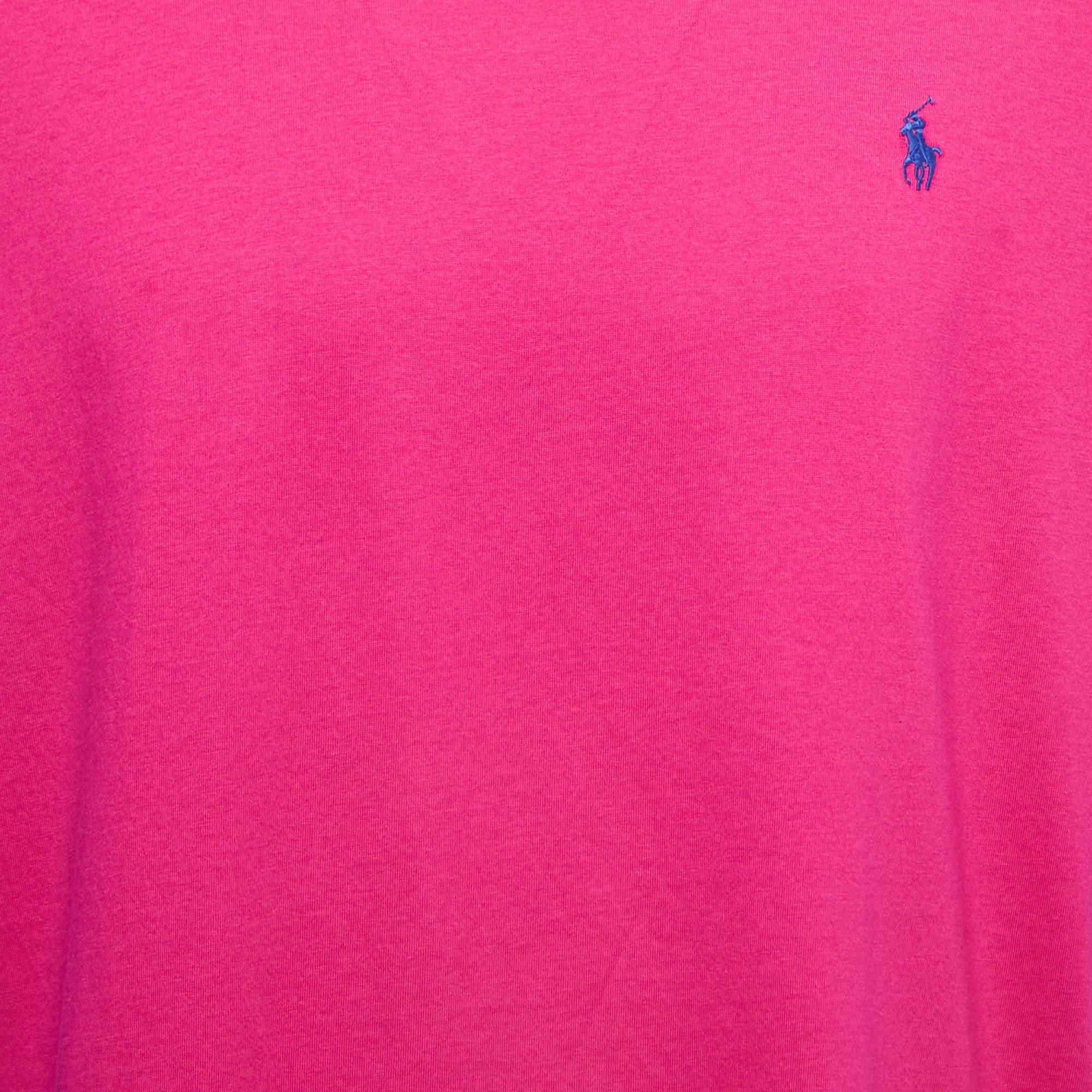Polo Ralph Lauren Pink/Blue Logo Embroidered Cotton Crew Neck Long Sleeve T-Shir For Sale 1