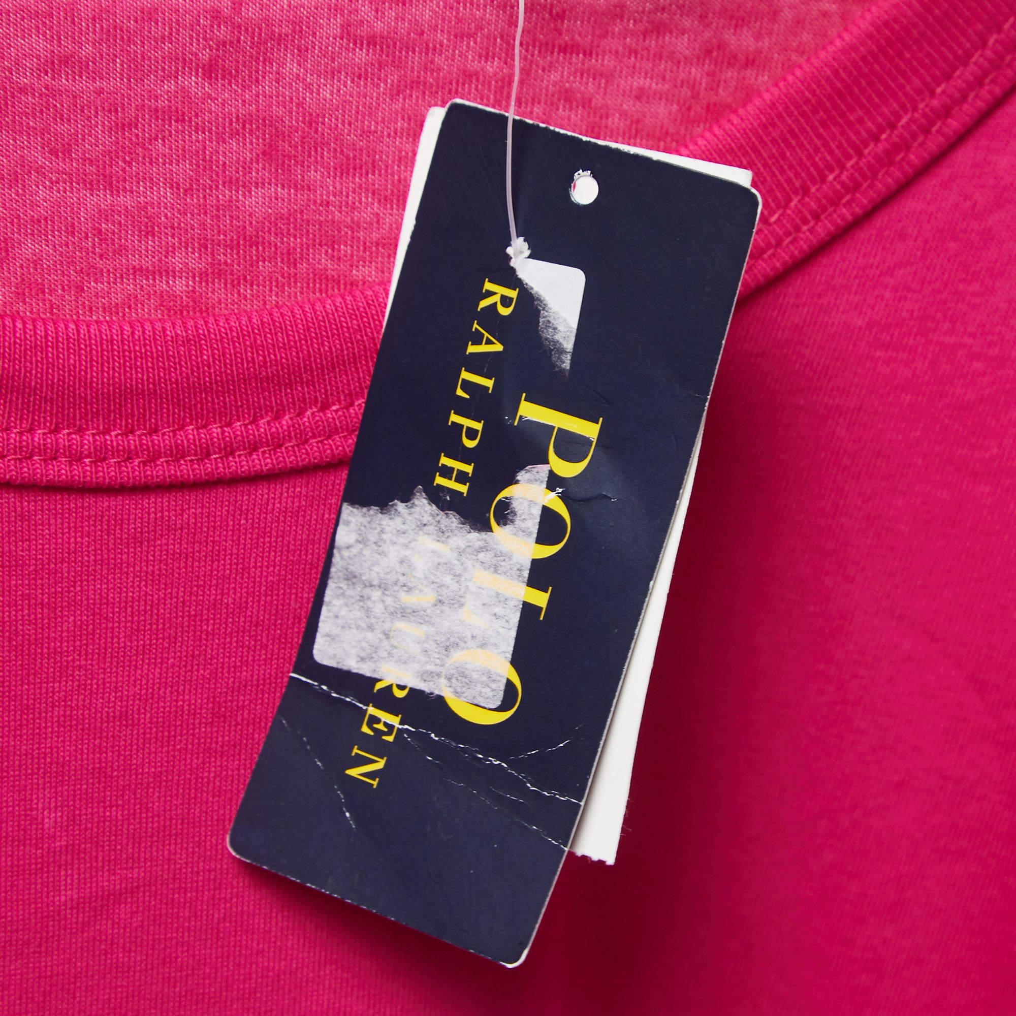 Polo Ralph Lauren Pink/Blue Logo Embroidered Cotton Crew Neck Long Sleeve T-Shir (T-shirt à manches longues avec logo brodé en coton) en vente 1