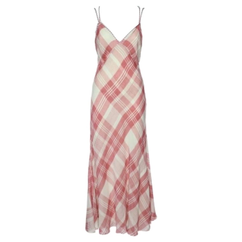 Polo Ralph Lauren Pink Checkered Cross Back Detail Maxi Dress S
