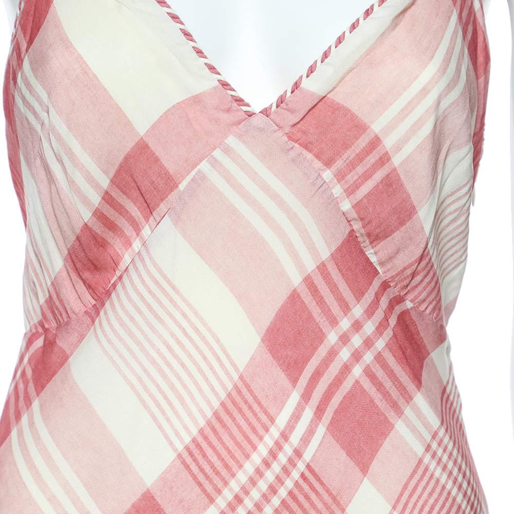 Polo Ralph Lauren Pink Checkered Twill Cross Back Detail Maxi Dress S In Good Condition In Dubai, Al Qouz 2