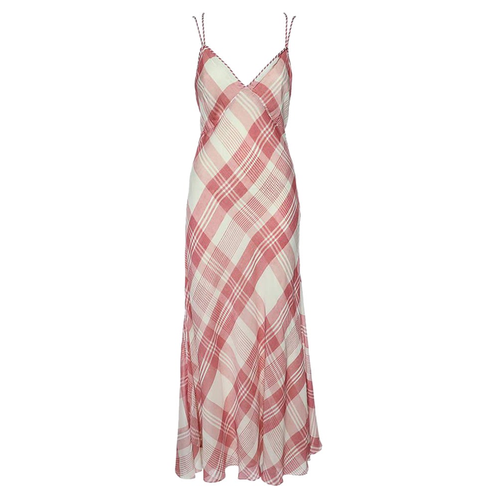 Polo Ralph Lauren Pink Checkered Twill Cross Back Detail Maxi Dress S