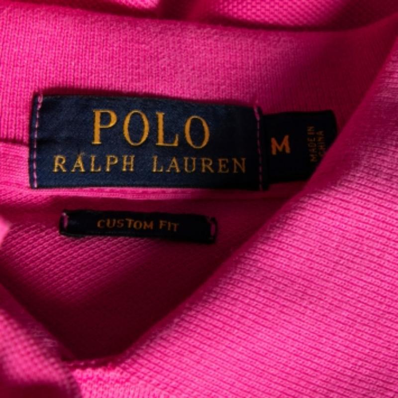 Polo Ralph Lauren Pink Cotton Pique Custom Fit Polo T-Shirt M For Sale 1