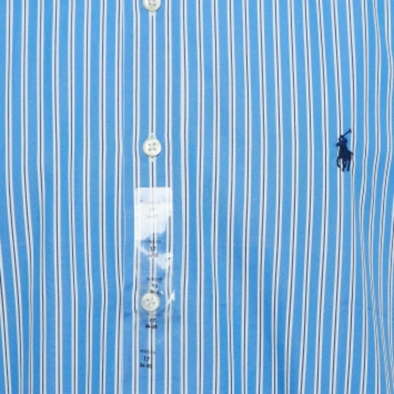 Blu Polo Ralph Lauren - Camicia con bottoni in cotone gessato XXL in vendita