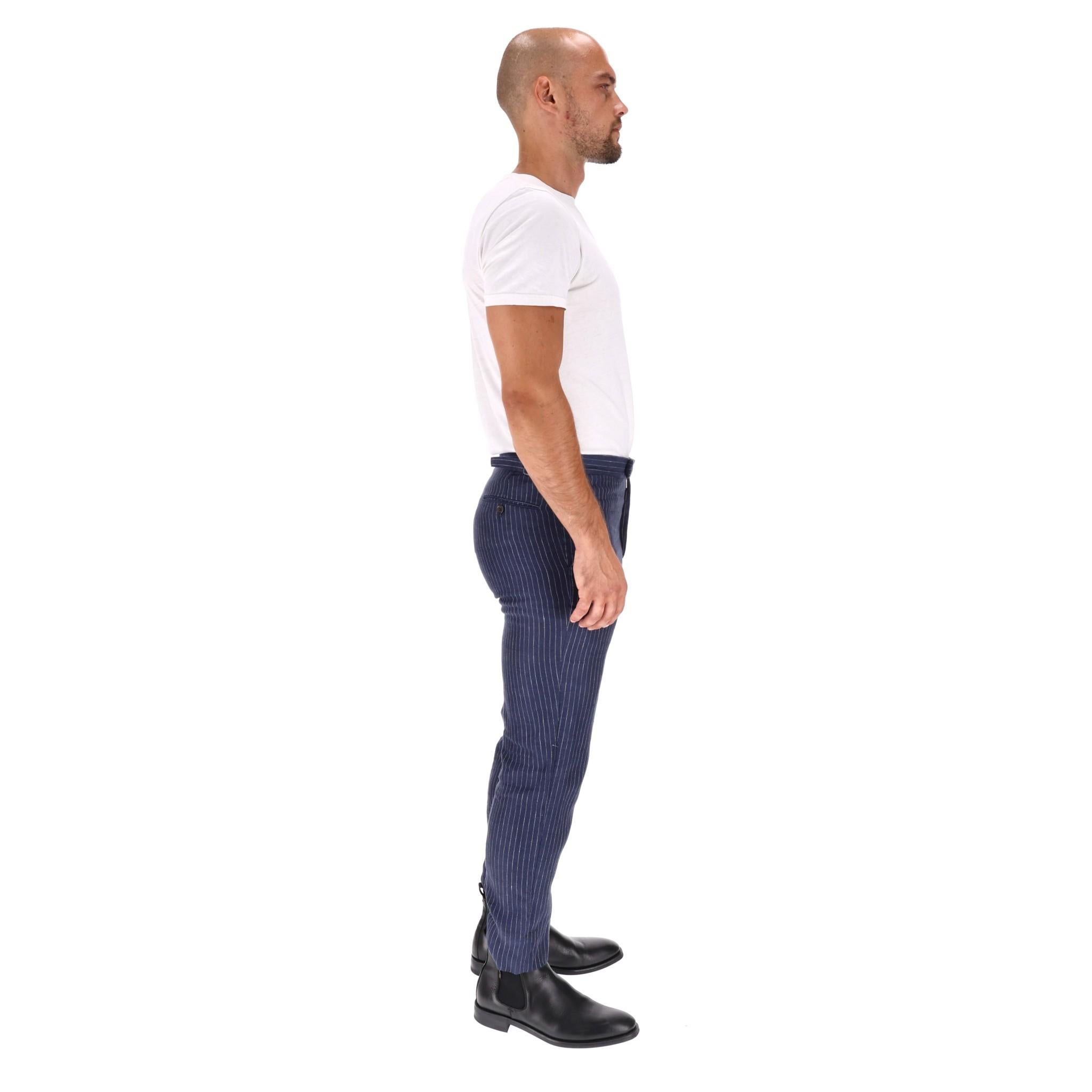 Black Polo Ralph Lauren Pinstripe Linen Trousers For Sale