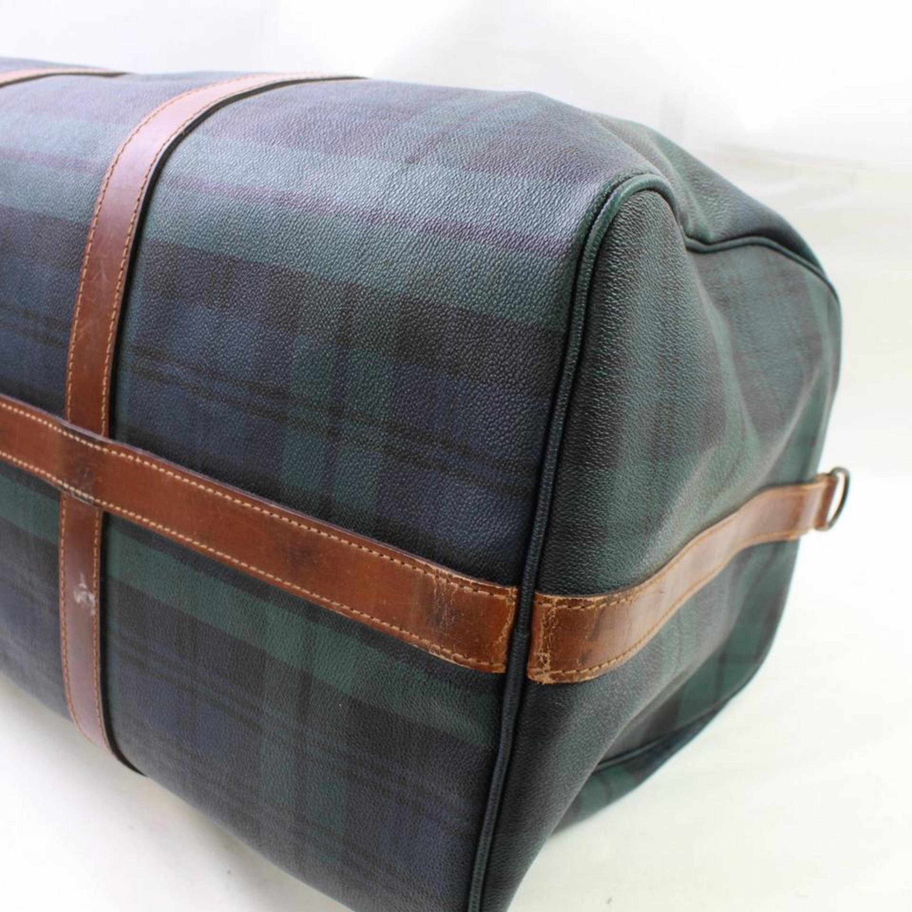 Polo Ralph Lauren Plaid Boston Duffle 866763 Canvas X Leather Weekend/Travel Bag In Fair Condition In Forest Hills, NY