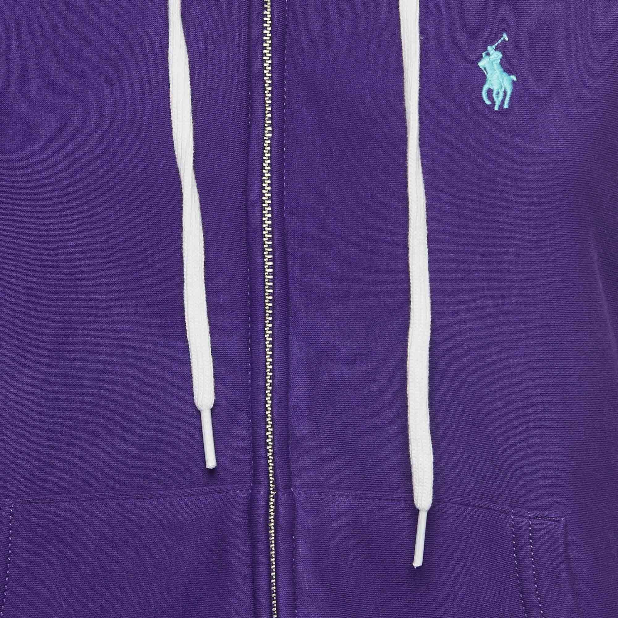 Polo Ralph Lauren Purple Cotton Blend Zip Front Hooded Sweatshirt XS In Good Condition For Sale In Dubai, Al Qouz 2