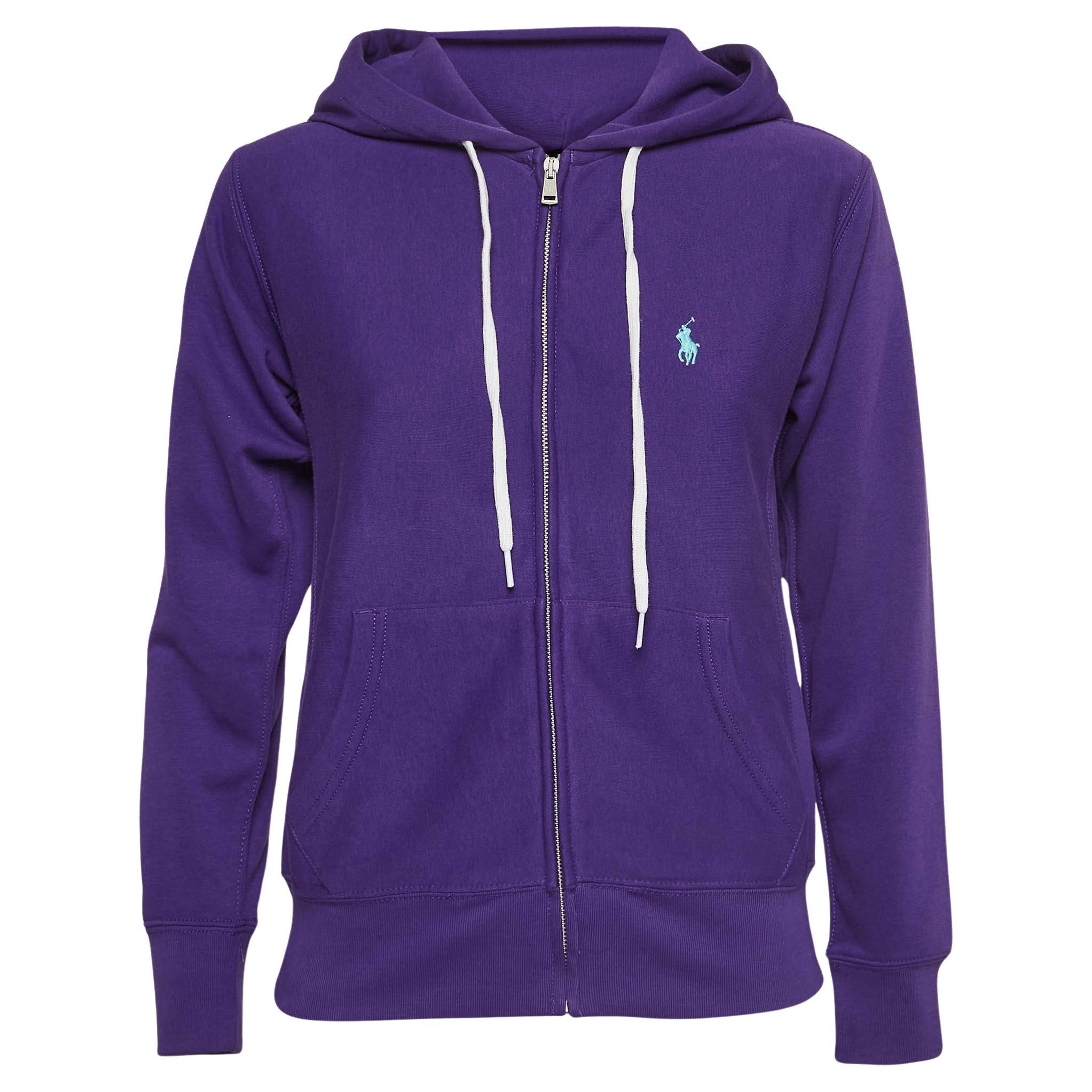 Polo Ralph Lauren Purple Cotton Blend Zip Front Hooded Sweatshirt XS
