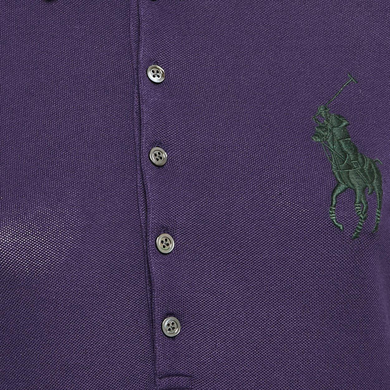 Black Polo Ralph Lauren Purple Cotton Pique Long Sleeve Polo T-Shirt M For Sale