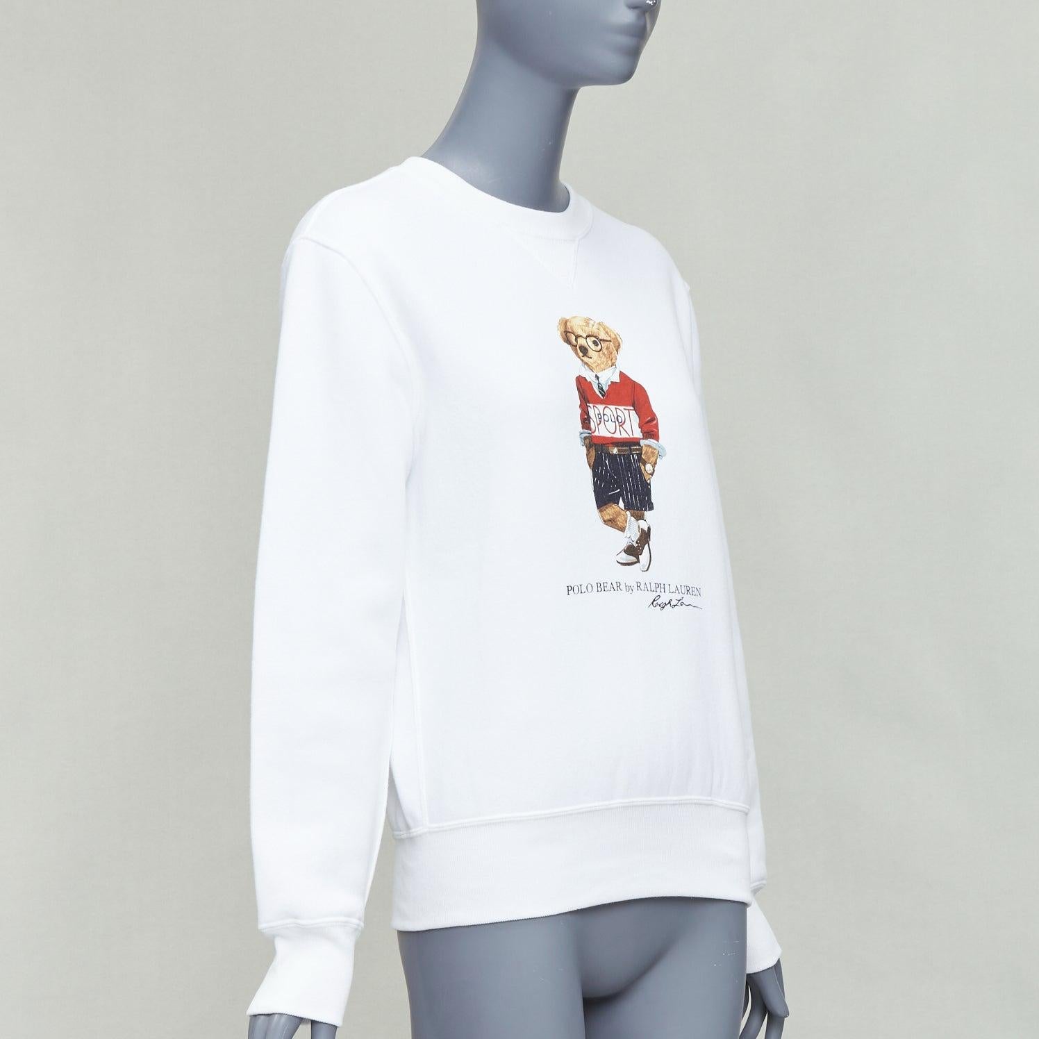 Gray POLO RALPH LAUREN red bear print white cotton blend pullover XS For Sale