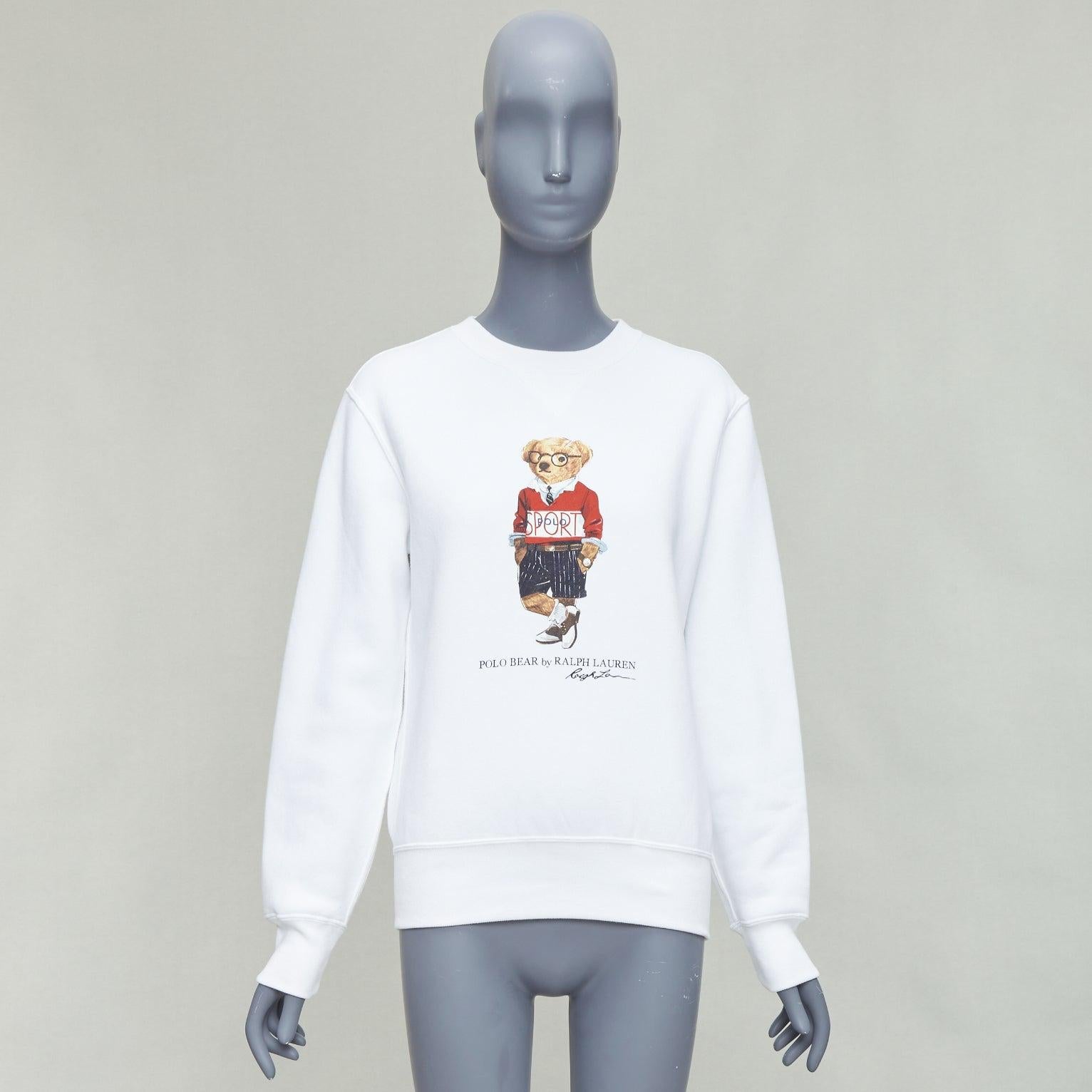 POLO RALPH LAUREN red bear print white cotton blend pullover XS For Sale 4