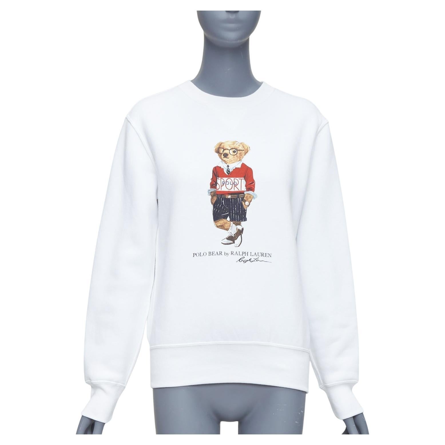 Pre-owned Polo Ralph Lauren Red Bear Print White Cotton Blend Pullover Xs