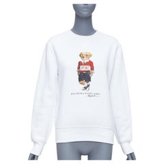 POLO RALPH LAUREN red bear print white cotton blend pullover XS