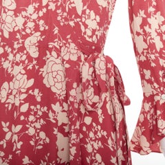 POLO RALPH LAUREN red beige floral print flare sleeve wrap dress US2 S